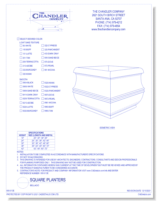 Square Planters: Bellagio