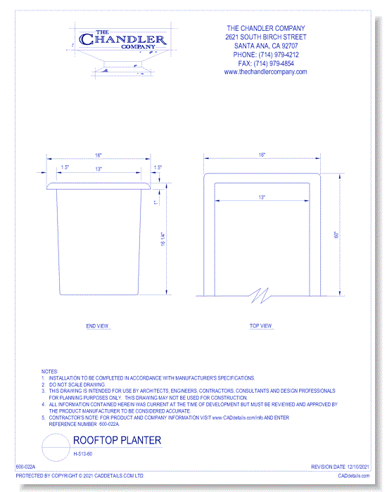 Parking Structure and Rooftop Planters: Fiberglass Rooftop Planter H-513-60