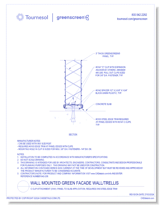 C Clip Attachment (5141): Panel to Slab Application, requires 5105 Steel Edge Trim