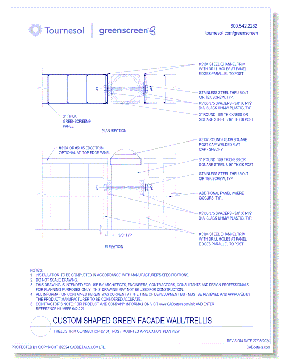 Trellis Trim Connection (5104): Post Mounted Application, Plan View