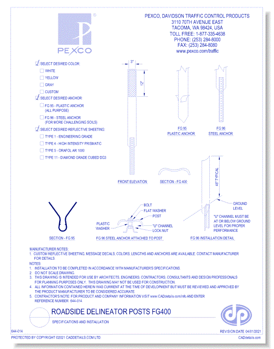 Roadside Delineator Posts FG400:  Specifications & Installation