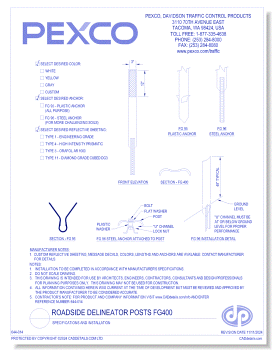Roadside Delineator Posts FG400: Specifications & Installation