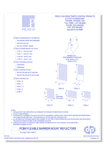 PCBM Flexible Barrier-Mount Reflectors - Available Sizes - Sheet 2