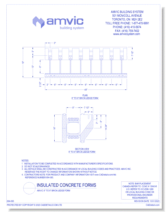 (FOR-008) Amvic Standard 8 Inch - 8 Inch Brick Ledge Form