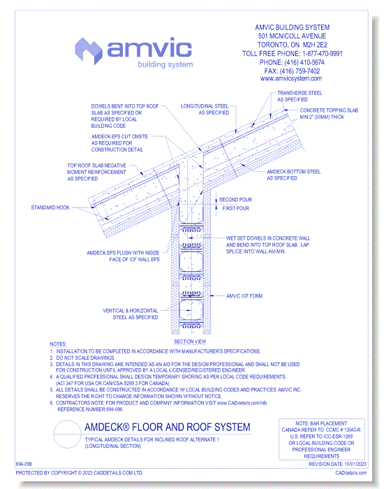 (AMD-CON-027) Typical AmDeck Details for Inclined Roof Alternate 1 (Longitudinal Section)