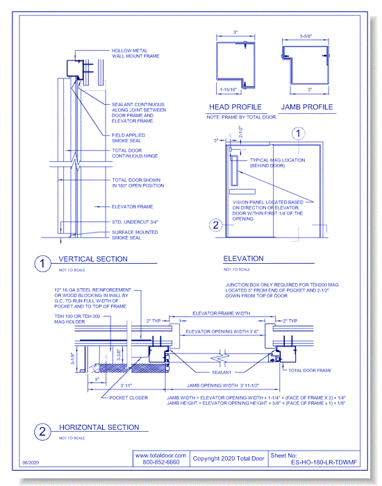 ES-HO-180-LR-TDWMF: Elevator Shaft Hold Open 180° - Left Reverse Total Door Wall Mounted Frame