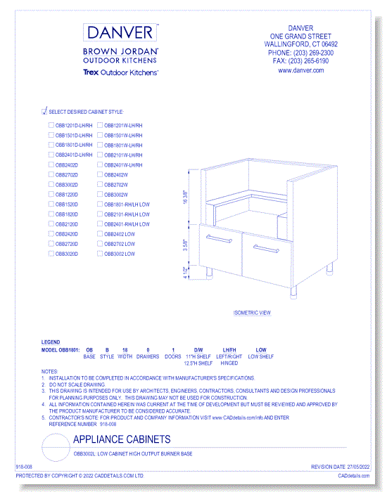 OBB3002 LOW: Low Cabinet High Output Burner Base