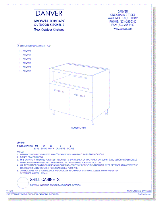 OBWXXXX: Warming Drawer Base Cabinet (specify)