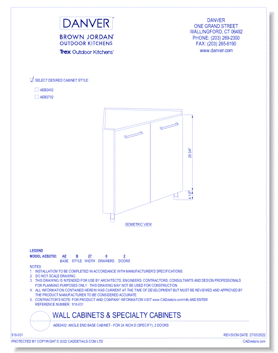 AEB2402: Angle End Base Cabinet - for 24 Inch D (specify), 2 Doors