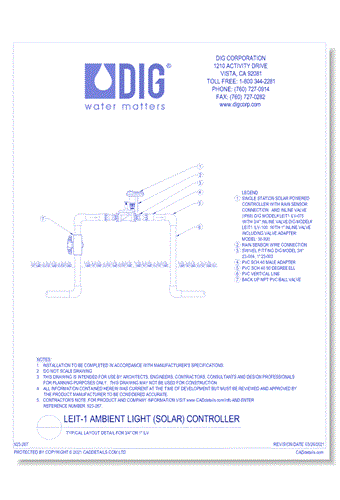 LEIT-1 Ambient Light (Solar) Controller - Typical Layout Detail for 3/4" Or 1" ILV
