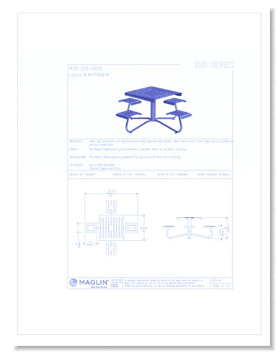 MTB-1100-00001 Picnic Table (MLPT1100B-M)