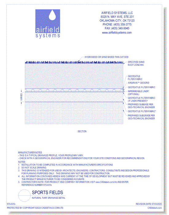 AirDrain Natural Turf Typical Profile