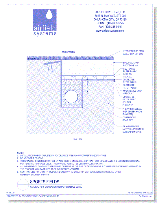 Natural Turf Drainage Natural Field Edge Detail