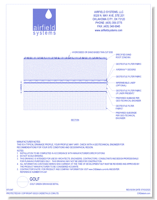 AirDrain Natural Turf Typical Profile