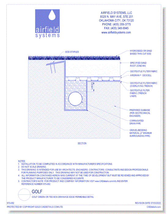 Golf Green or Tee Box Drainage Edge Permeable Detail